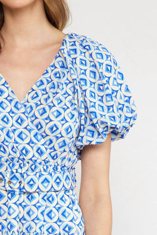 Entro - V-Neck Puff Sleeve Mini Dress