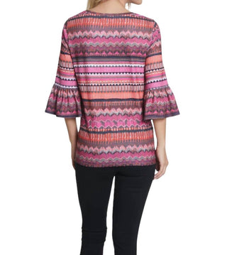 Multiples - Flounce Sleeve Chevron Print Top