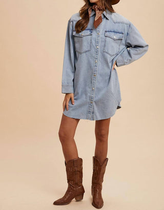 Anniewear - Comfort Stretch Denim Button Down Shirt Dress