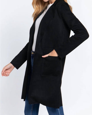 Active Basic - Long Sleeve Open Front Faux Suede Jacket