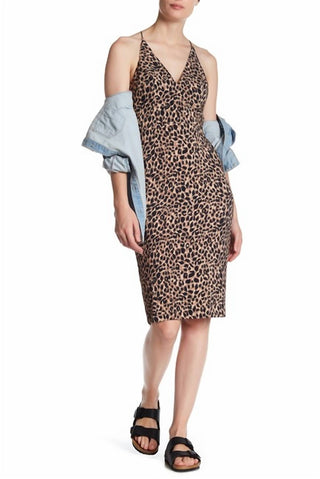 Topshop - Animal Print Plunge V Neck Bodycon Leopard Midi Dres
