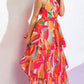 Flying Tomato - Sunset Senorita Halter Abstract Tiered Maxi Dress