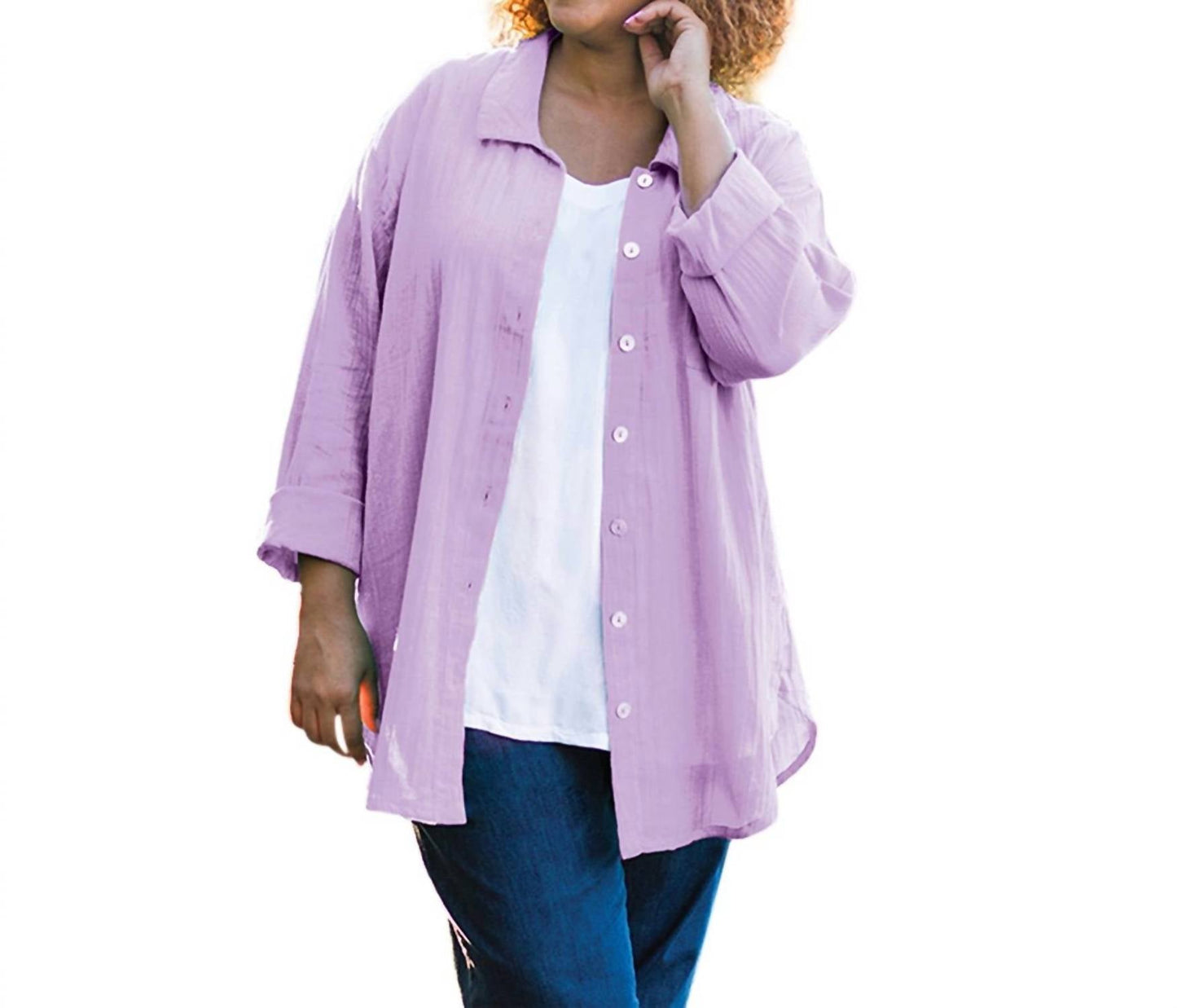 On The Plus Side - Cotton Collar Long Sleeve Kendall Shirt - Plus