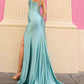 Nox Anabel - Satin Corset Cowl Neckline Maxi Dress With High Slit
