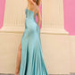 Nox Anabel - Satin Corset Cowl Neckline Maxi Dress With High Slit