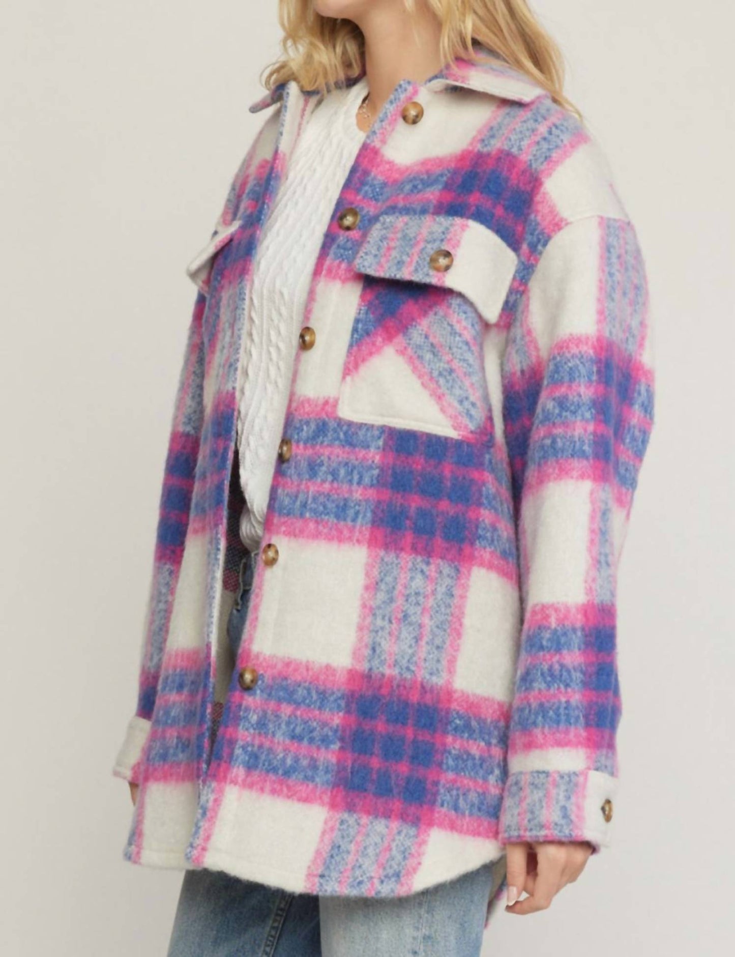 Entro - FUZZY PLAID JACKET