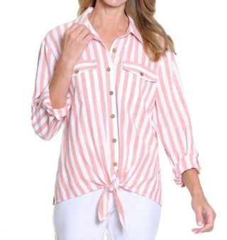 Multiples - Melon Stripe Button Shirt