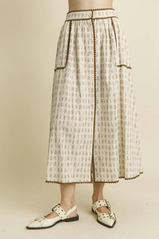 Aureum - Floral Midi Skirt With Trim