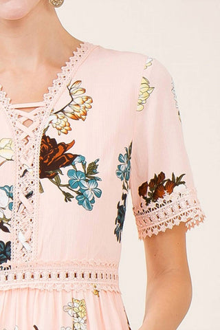 Entro - Lace Up Floral Mini Dress