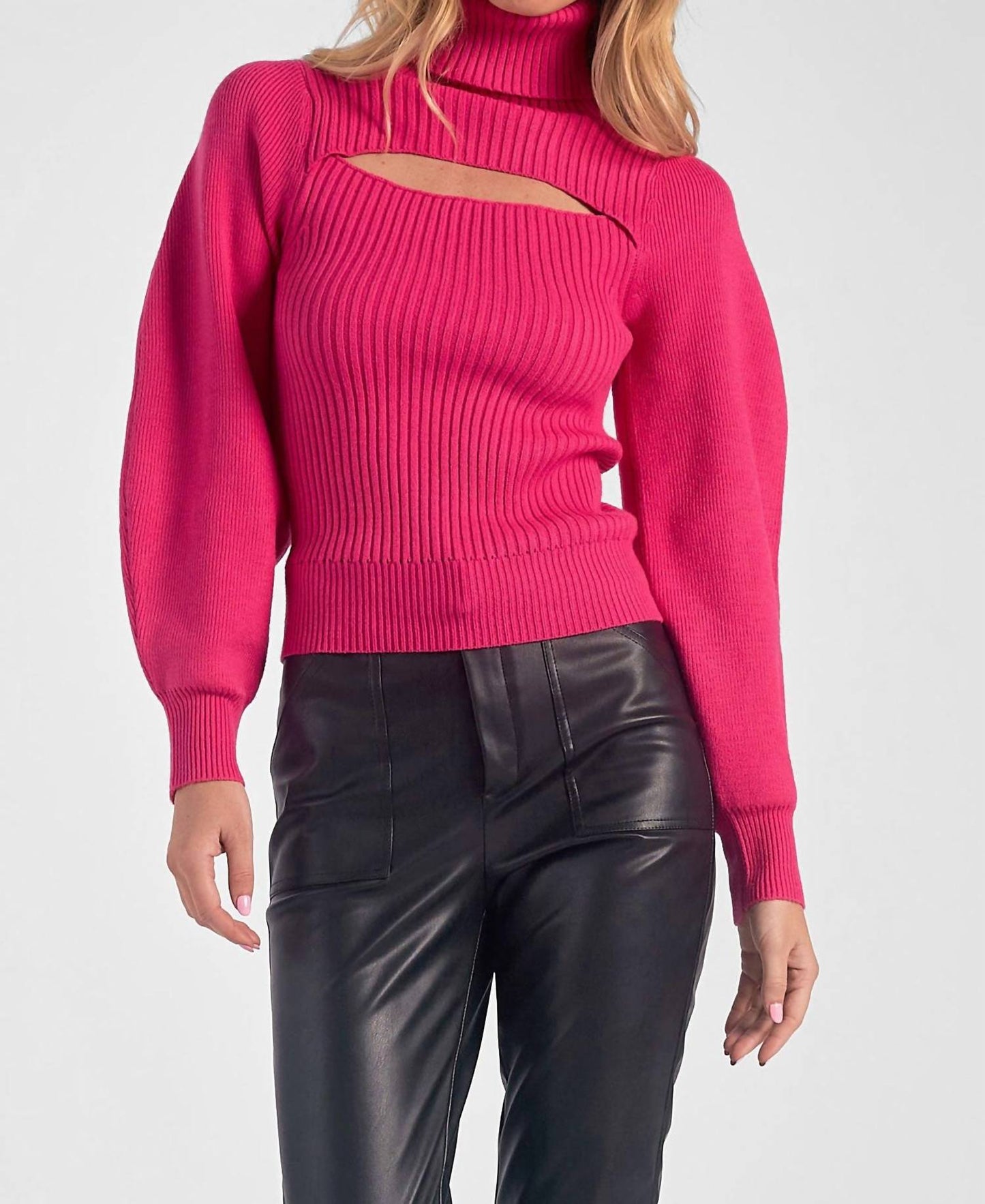 Elan - Peek-a-boo Cut Out Turtleneck Sweater