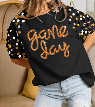 Bibi - Game Day Metallic Letter Spangle Sleeve Top