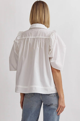 Entro - Ruffled Sleeve Button Up Top