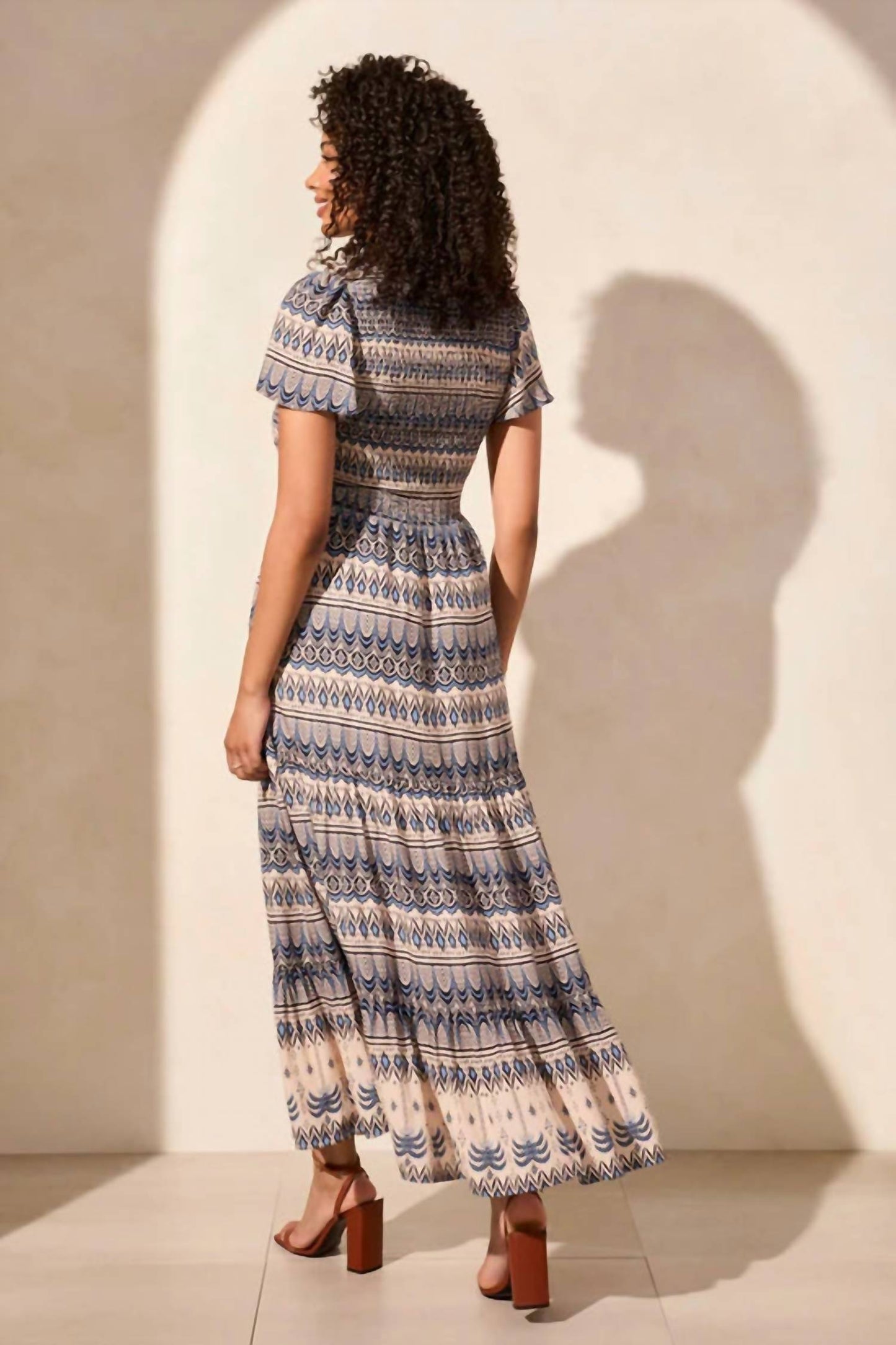 Tribal - Ruched Top Short Sleeve Maxi Dress