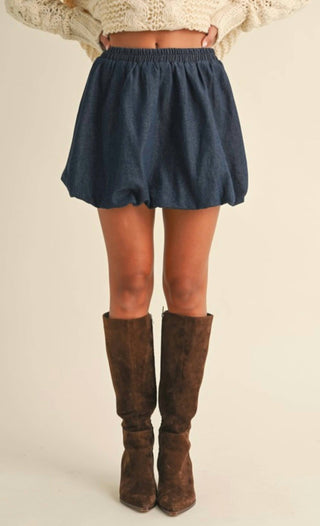 Klesis - Denim Balloon Bubble Mini Skirt