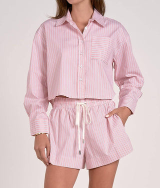 Elan - Stripe Button-up Top & Shorts Set