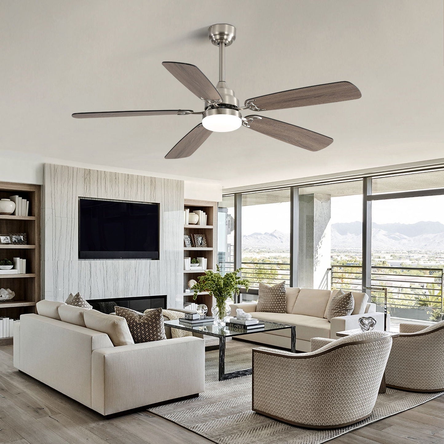 Ceiling Fan With LED Light, 6-Speed Wind, 5 Blades, Remote Control DC Motor