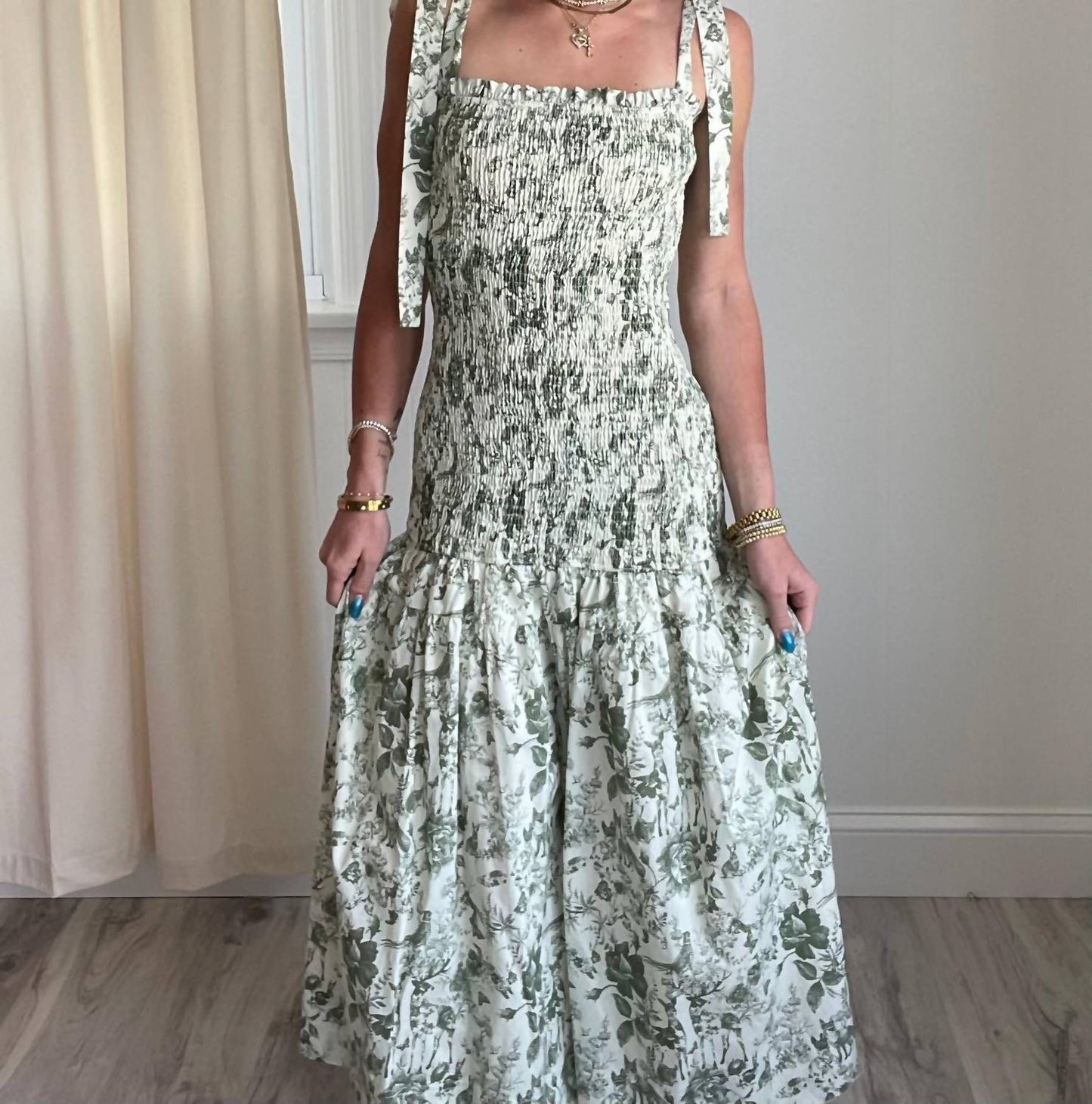 Aureum - Ellie Floral Smocked Drop Waist Midi Dress