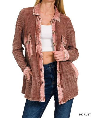Zenana - Tori Waffle Knit Acid Wash Shacket