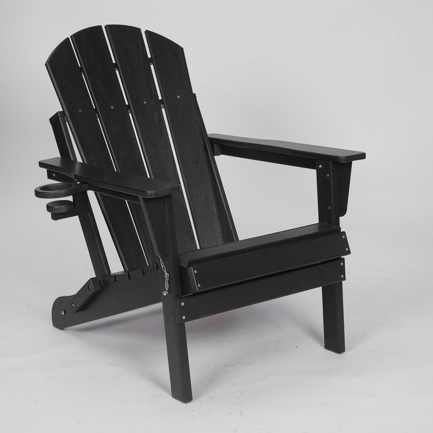 HDPE Folding Adirondack Chair with Dual Cup Holder - Black