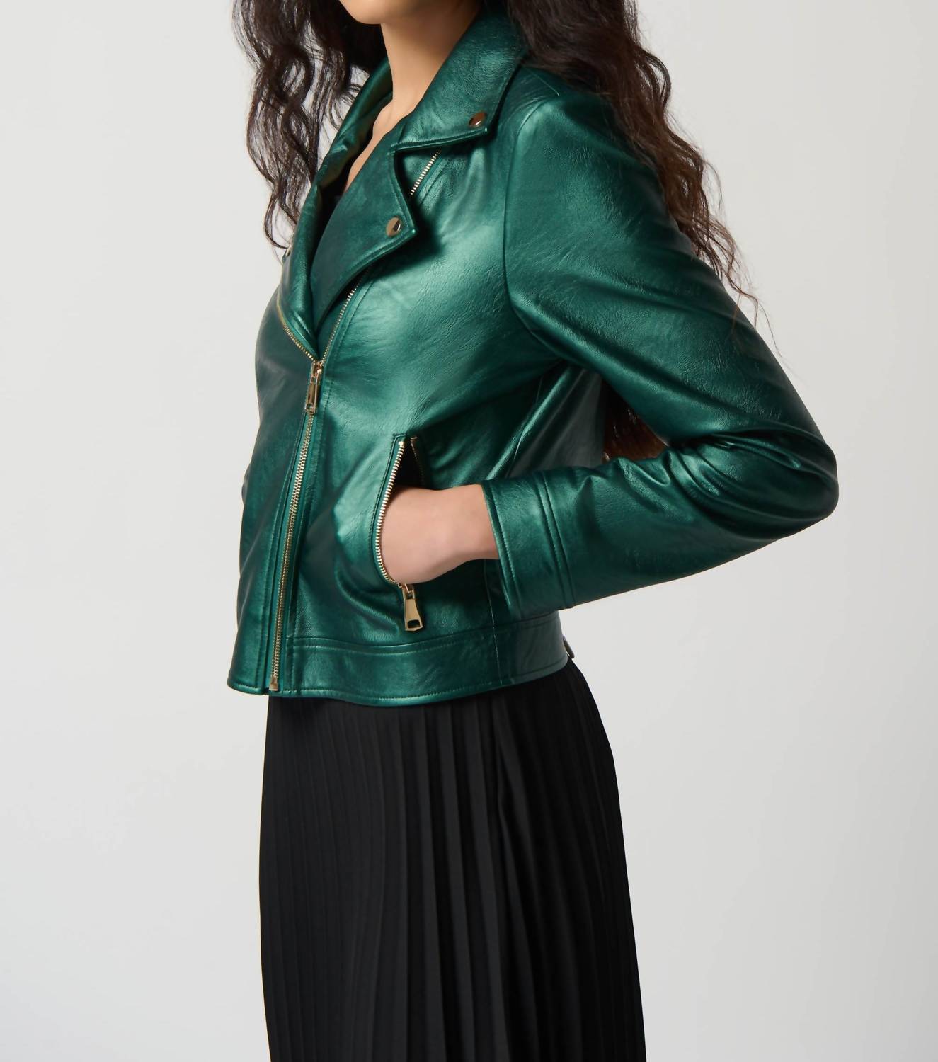 Joseph Ribkoff - Metallic Faux Leather Biker Jacket