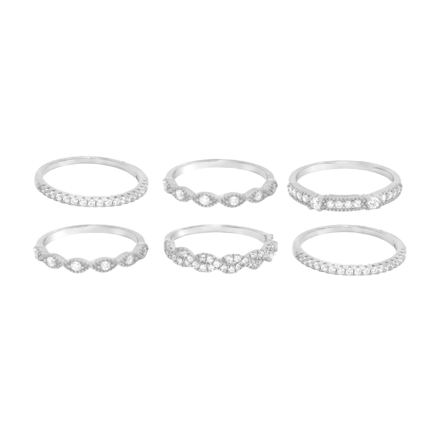 Allyanna Gifts - Women's 6 Band Cubic Zirconia Stackable Ring Set