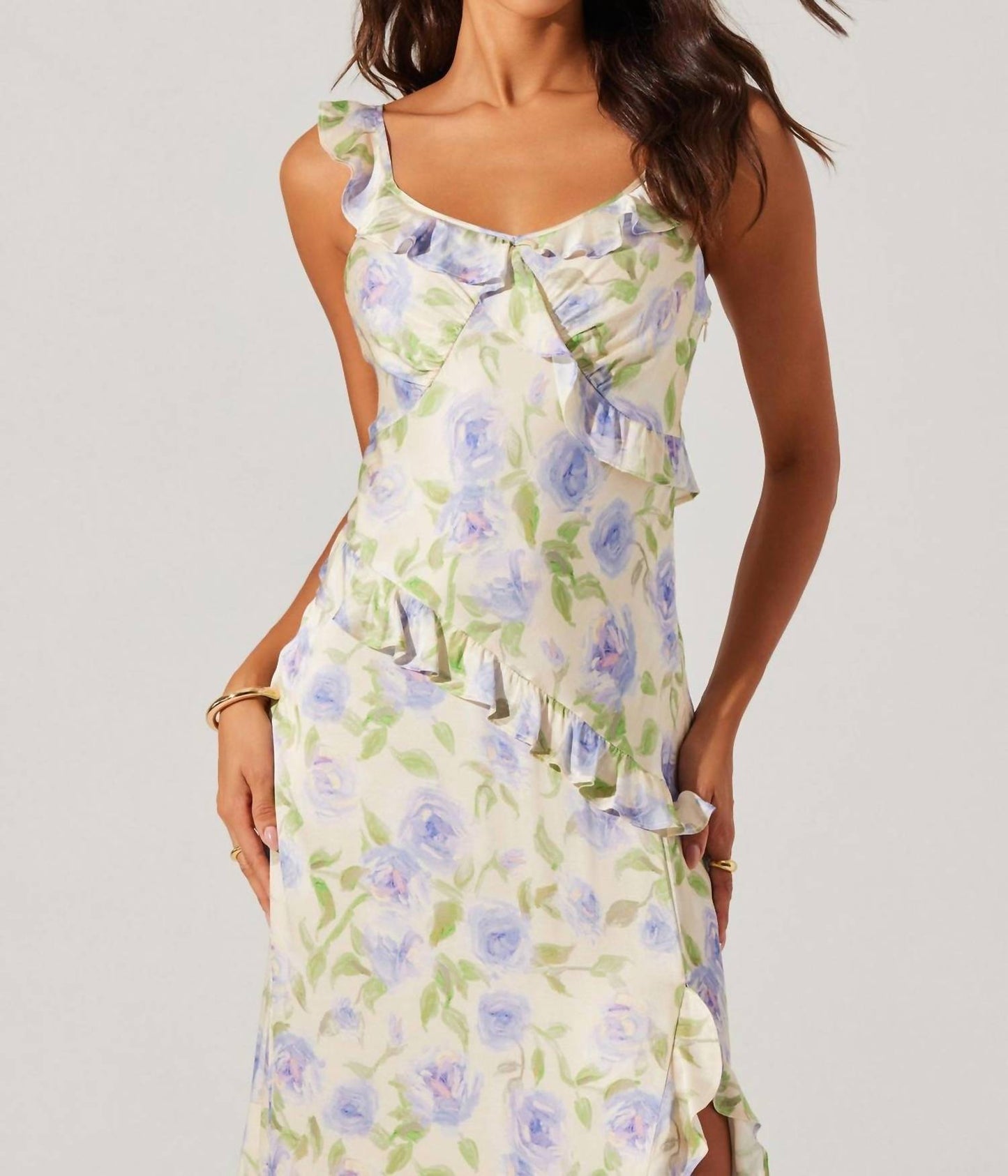 Astr - Rosalina Satin Ruffle Midi Dress