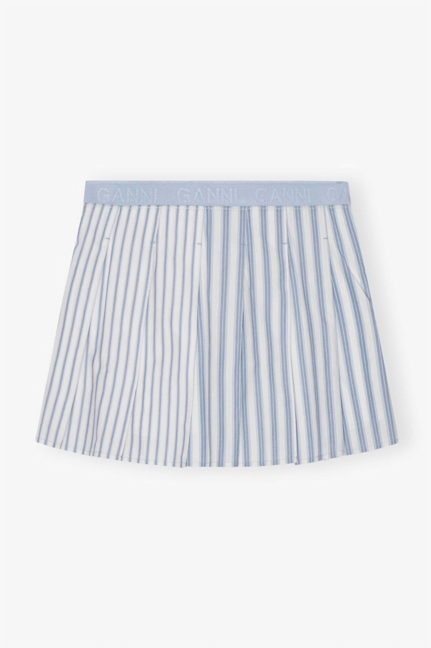 Ganni - Stripe Cotton Pleated Mini Skirt