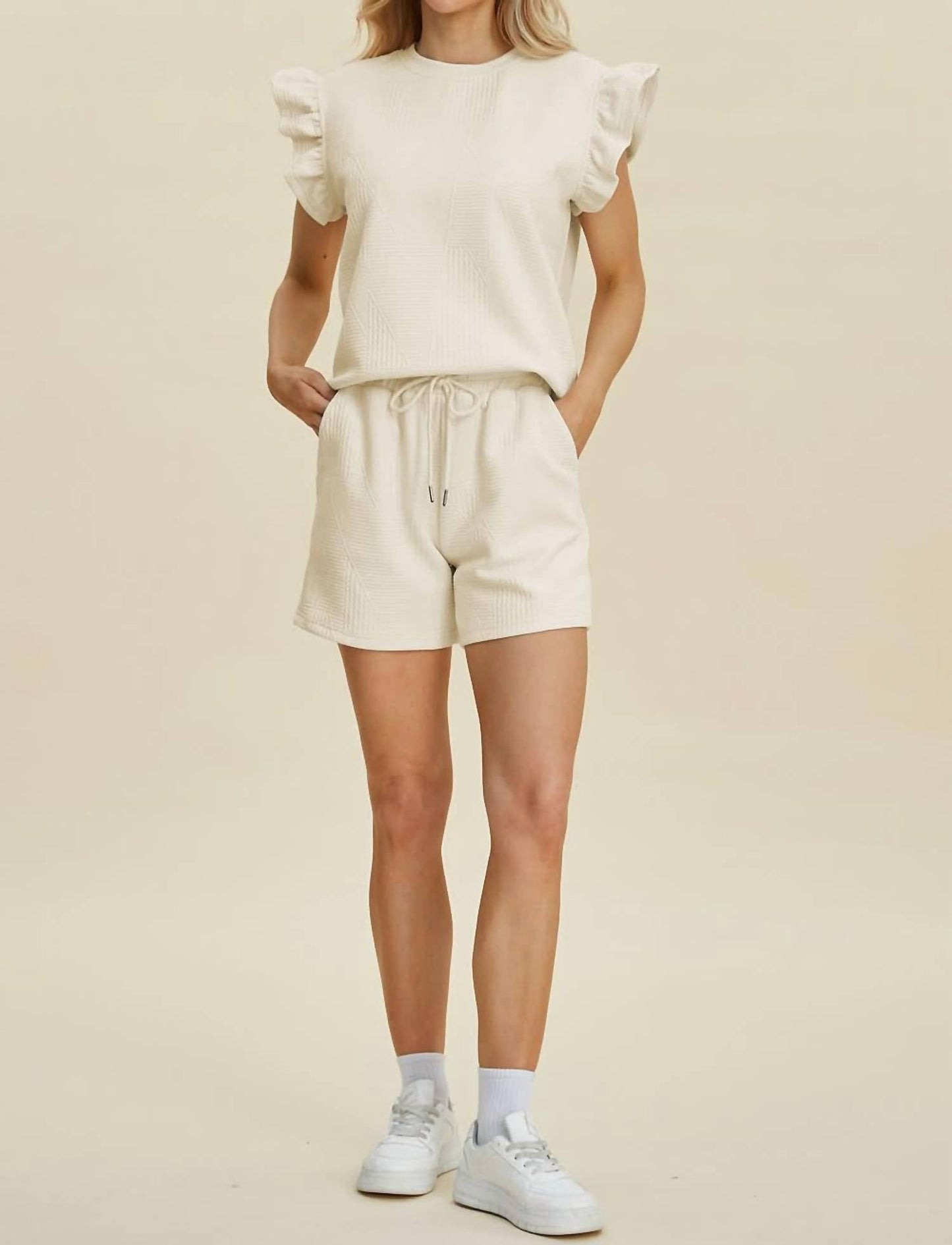 Double Take - Ruffle Sleeve Top And Short Set