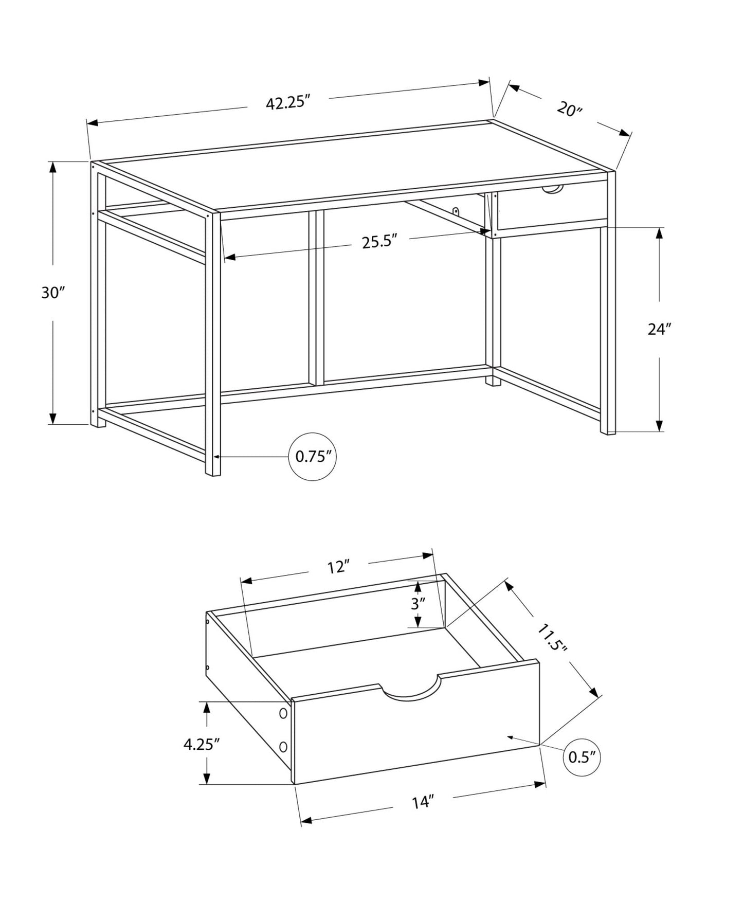 Computer Desk For Home Office, Laptop, 1 Storage Drawer, Contemporary & Modern