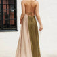 Eb Luxe - Halter Color Block Pleated Maxi Dress