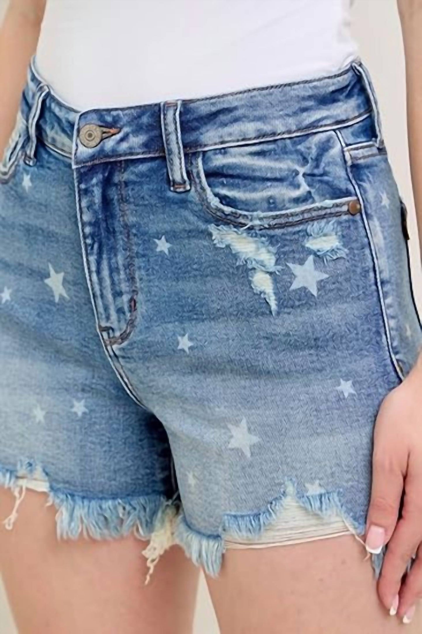 Judy Blue - High Rise Star Print Cut Off Destroy Shorts