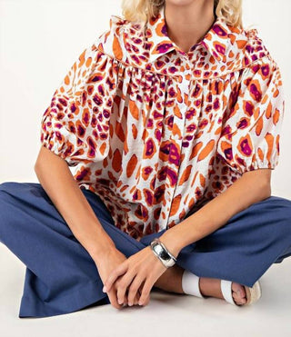 Gigio - Leopard Print Button Down Blouse