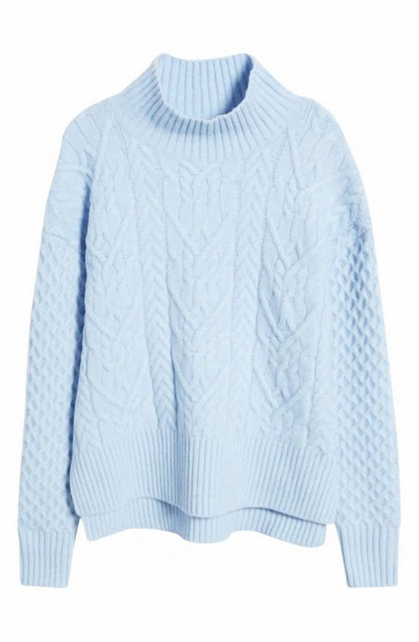 Nordstrom - Wool Blend Blue Mock Neck Cable Knit Oversized Sweater