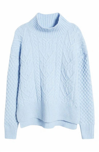 Nordstrom - Wool Blend Blue Mock Neck Cable Knit Oversized Sweater