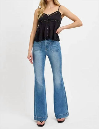 Risen - Full Size Front Patch Pocket Flare Jeans Plus Size