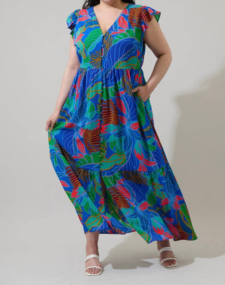 Sugarlips - Malton Tropical Evianna Button Down Flutter Maxi Dress Curve