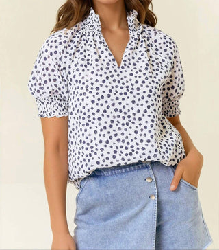 Doe And Rae - Dot Print Short Sleeve Blouse