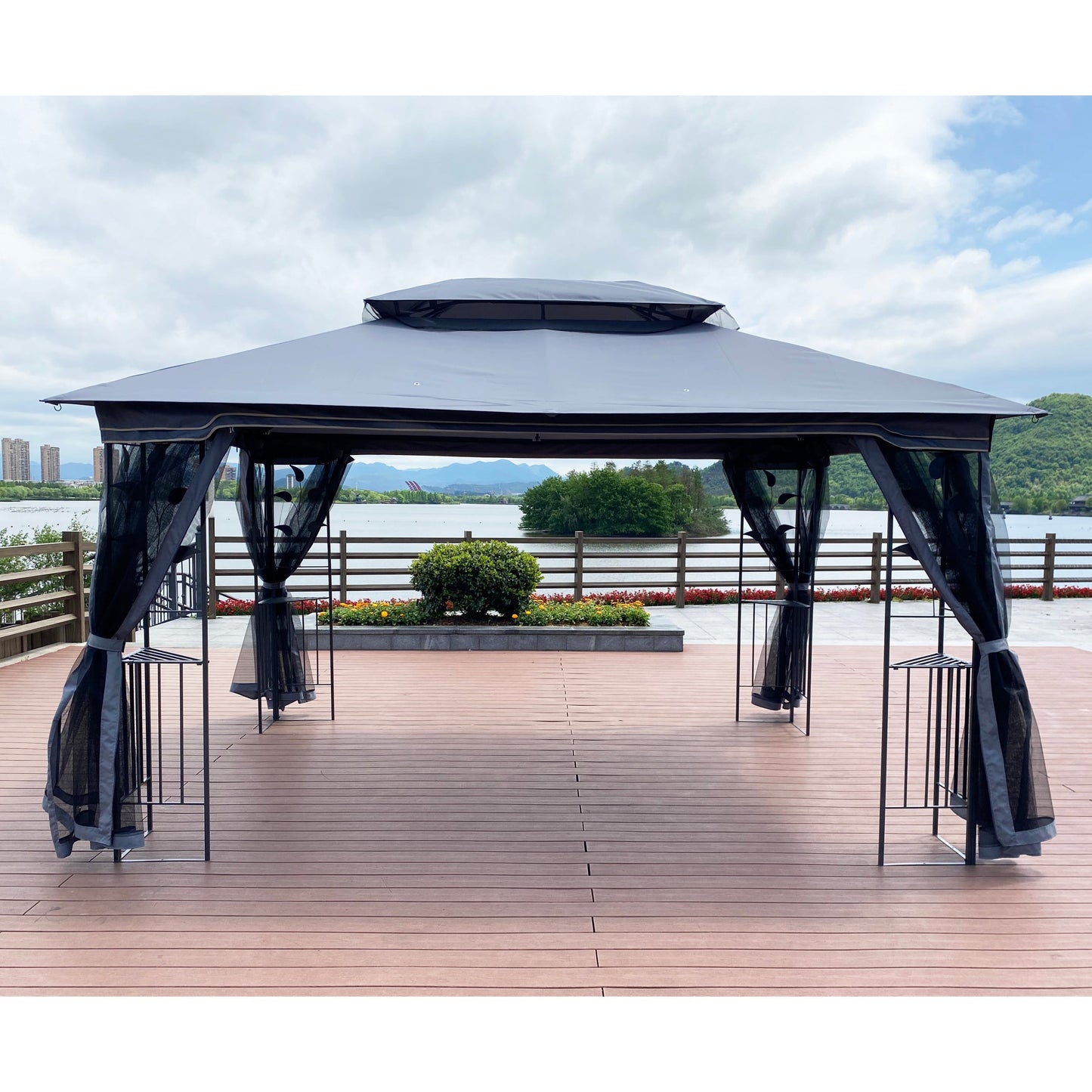 13 x 10 Ft Patio Gazebo Tent with Ventilated Double Roof and Mosquito Net