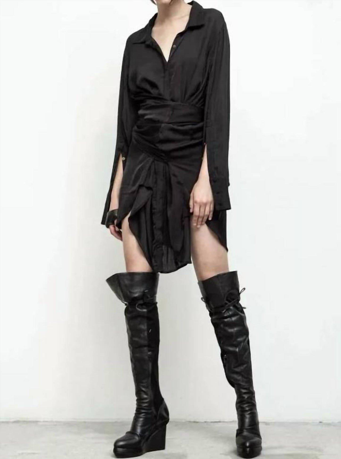 Free People - Pre-loved Jedda Fabric Wedge Over Knee Leather Boot