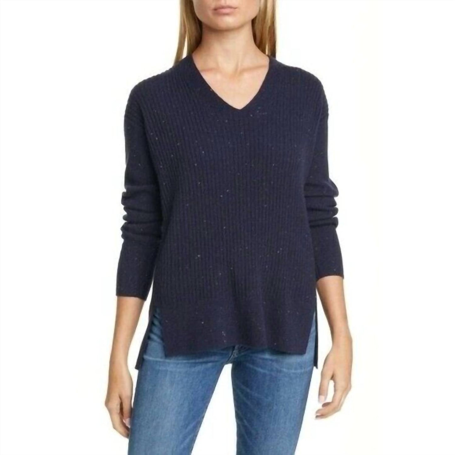 Nordstrom - Signature V Neck Tweed Cashmere Sweater