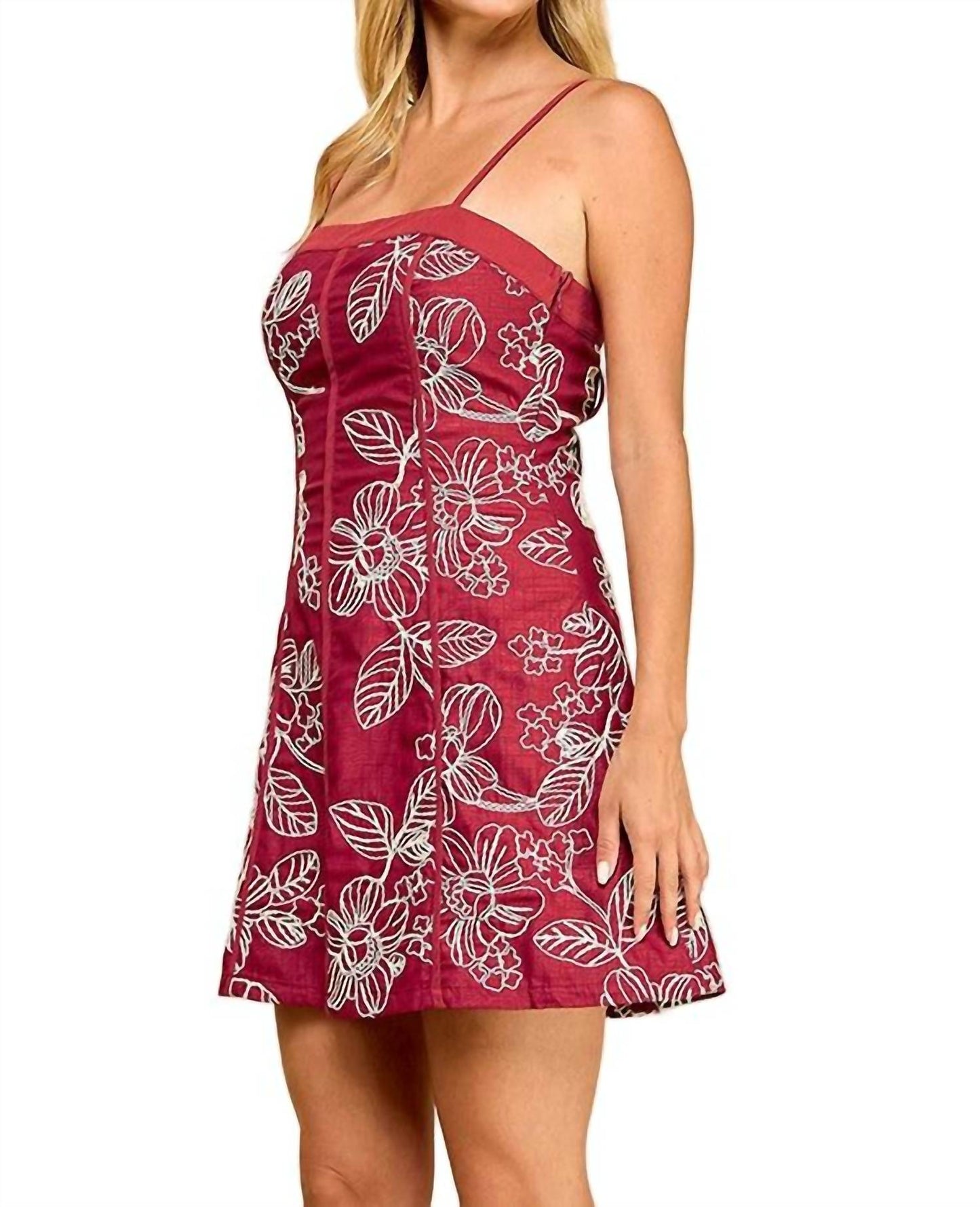 Baby Pink - Embroidered Flowers Mini Dress