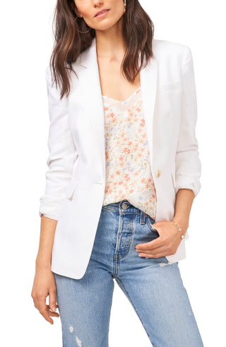 Women's White Linen One-Button Blazer - Size 8