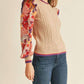 &Merci - Knit Sweater With Woven Floral Sleeves
