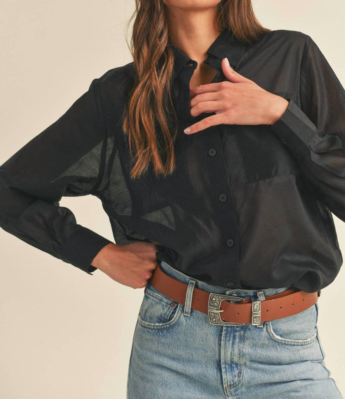 &Merci - SHEER COLLARED BUTTON-DOWN SHIRT
