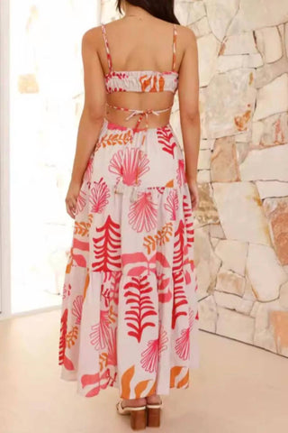 Trendsi - Cutout Printed Sleeveless Midi Cami Dress