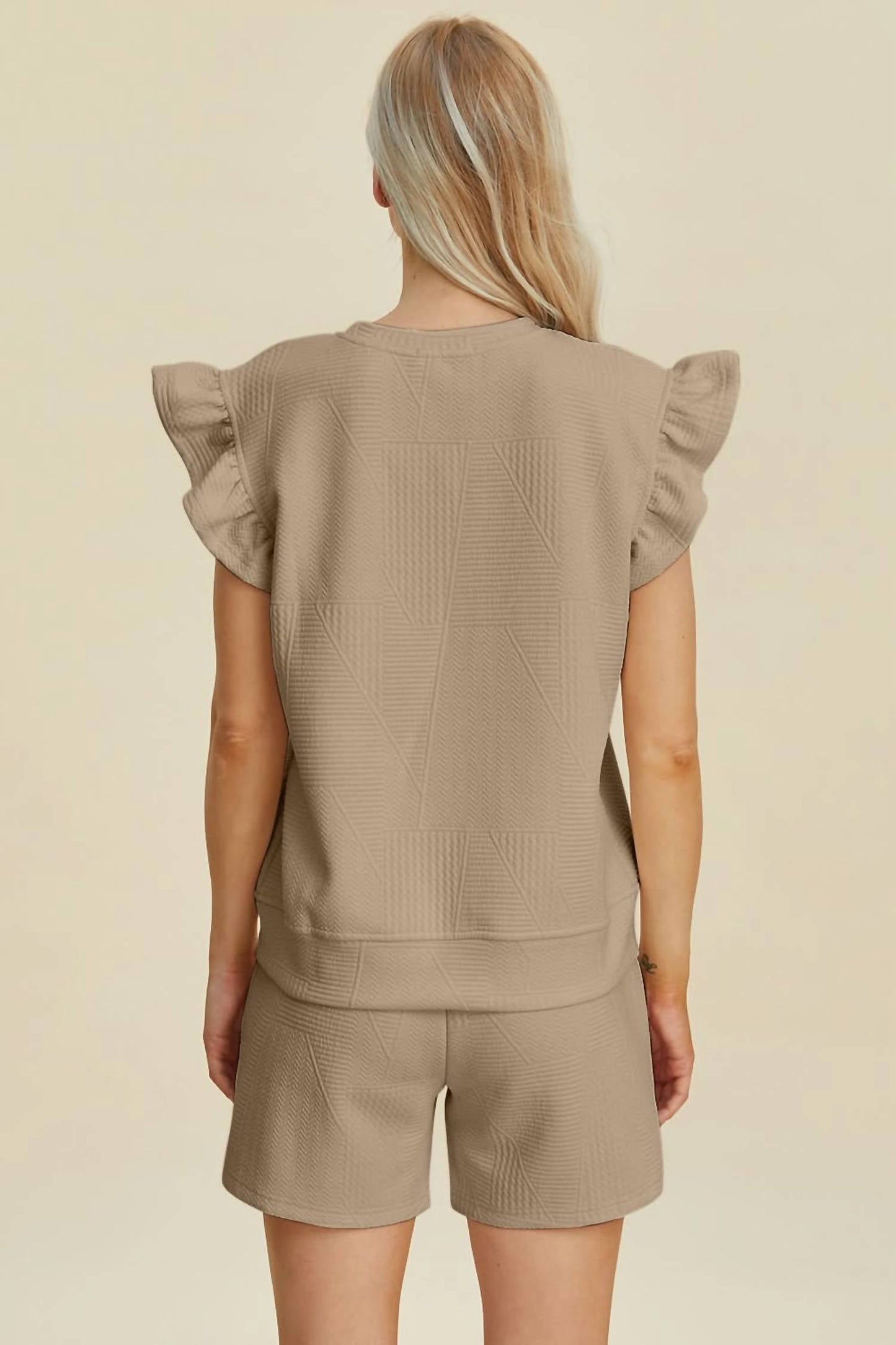 Double Take - Ruffle Sleeve Top And Short Set