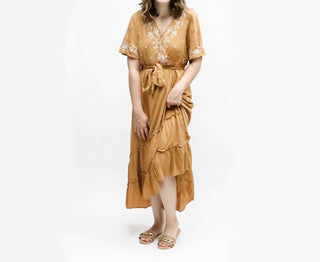 Polagram - Floral Embroidered Ruffle Midi Maxi Dress