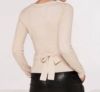 Apricot - Rib Knit Wrap Top Beige