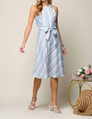 Doe And Rae - Halter Neck Multiple Stripe Midi Dress
