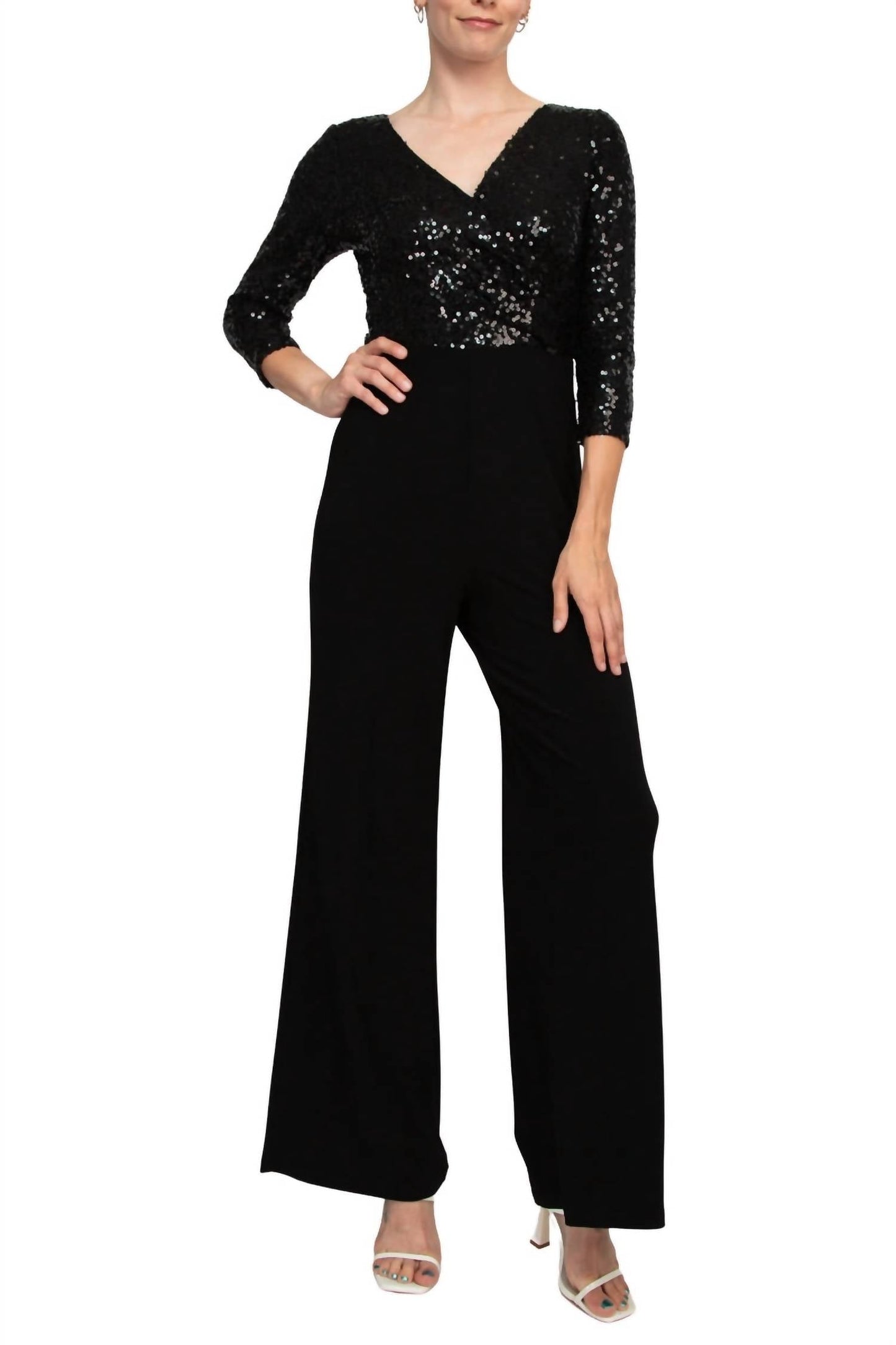 Adrianna Papell - Sequin Faux Wrap Jumpsuit
